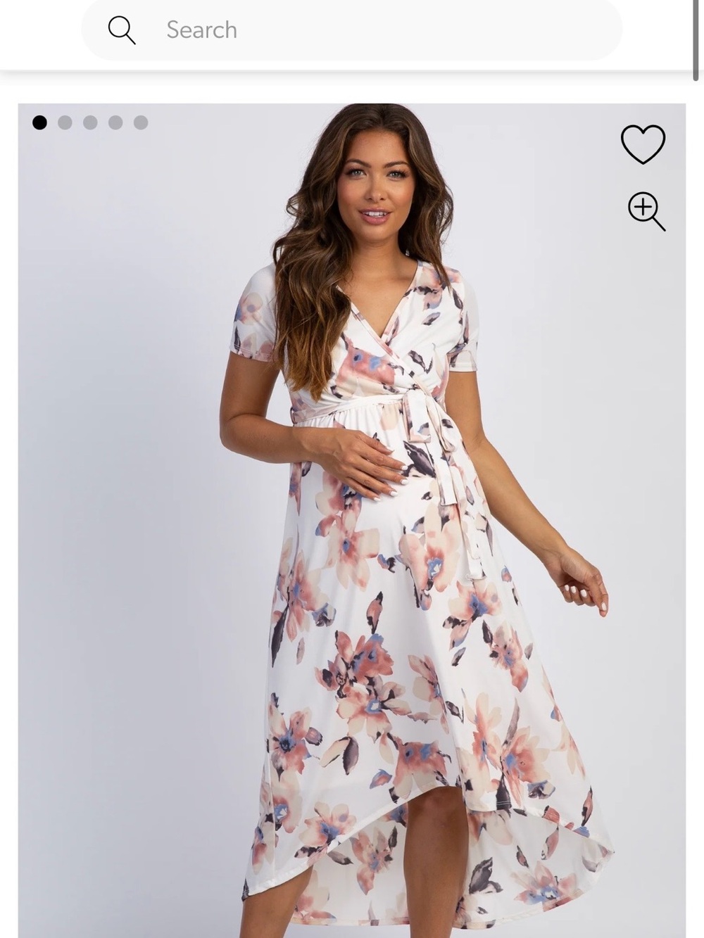 Pinkblush White Floral High-Low Wrap Dress with Blush & Peach Print